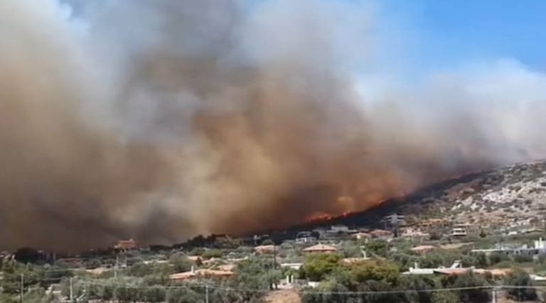 Φωτιά στη Βάρης Κορωπίου: Εκκενώνεται ο ιππικός όμιλος – Σπίτια «τυλίγονται» στις φλόγες (φωτό & βίντεο)